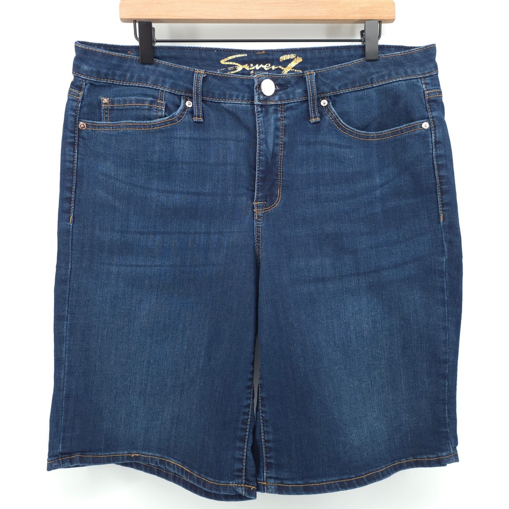 Seven7 Womens Denim Shorts Sunset Bermuda 14 Blue Dark Wash Stretch